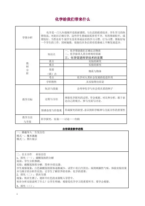 九年级化学全册 1.1 化学给我们带来什么教案2 (新版)沪教版【精品】.doc