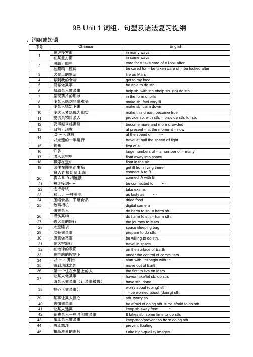 牛津英语9BU1词组、句型及语法复习提纲