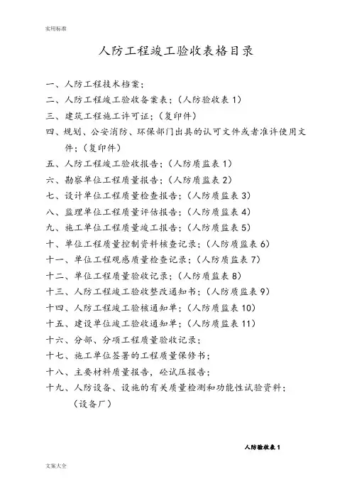 全套人防工程竣工验收资料