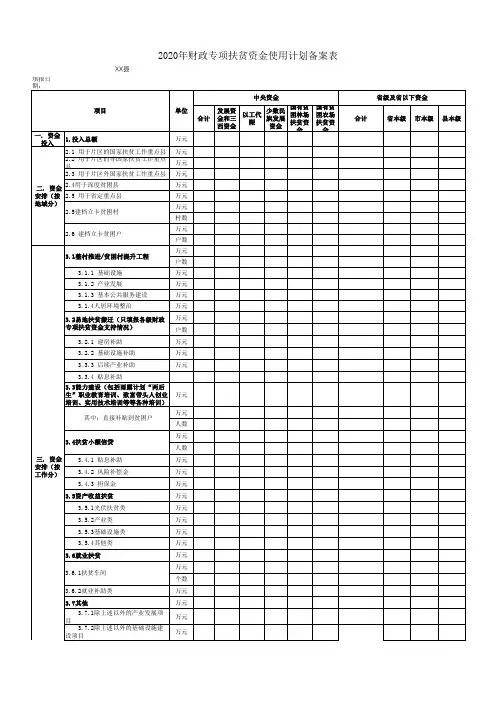 2020年财政专项扶贫资金使用计划备案表