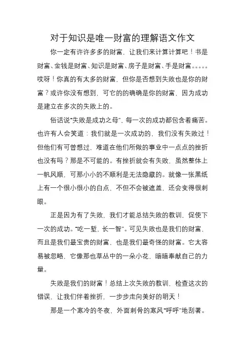 对于知识是唯一财富的理解语文作文