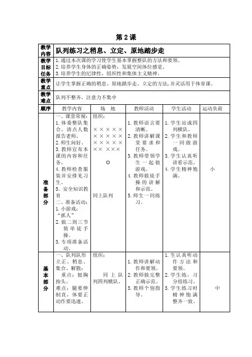 (完整word版)体育课队列队形教案