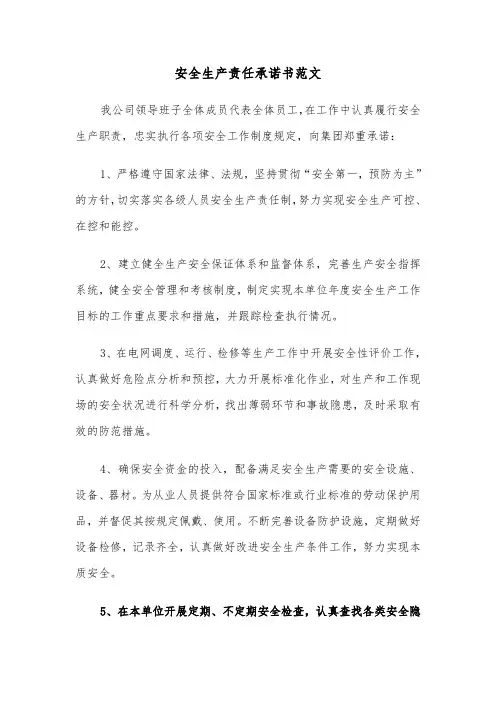 安全生产责任承诺书范文（七篇）