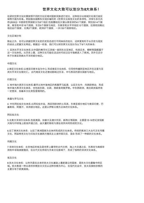 世界文化大致可以划分为8大体系！