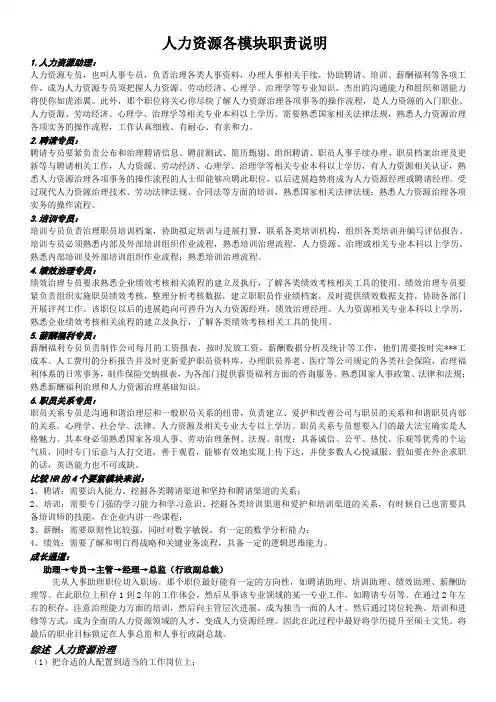 人力资源各模块职责说明