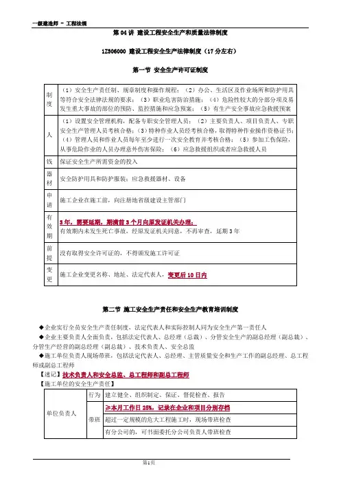 一级建造师考试建设工程法规知识点及练习-建设工程安全生产和质量法律制度