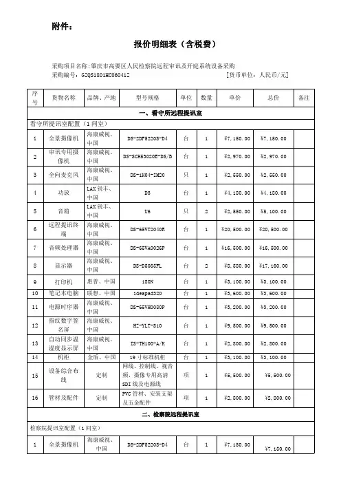 报价明细表(含税费)