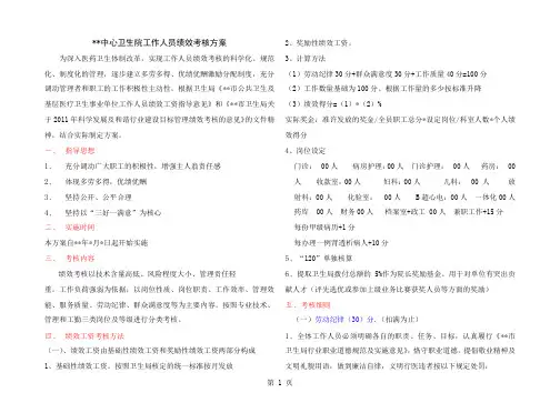 中心卫生院工作人员绩效考核方案