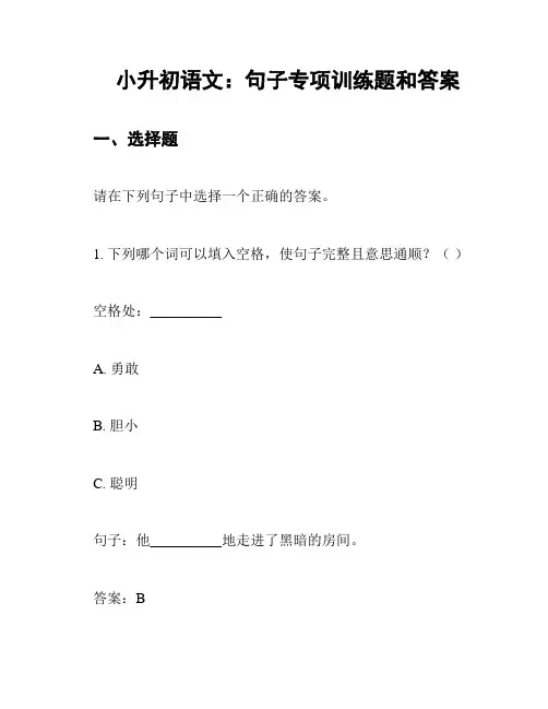 小升初语文：句子专项训练题和答案