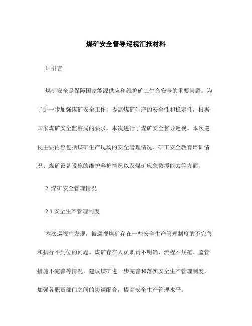 煤矿安全督导巡视汇报材料