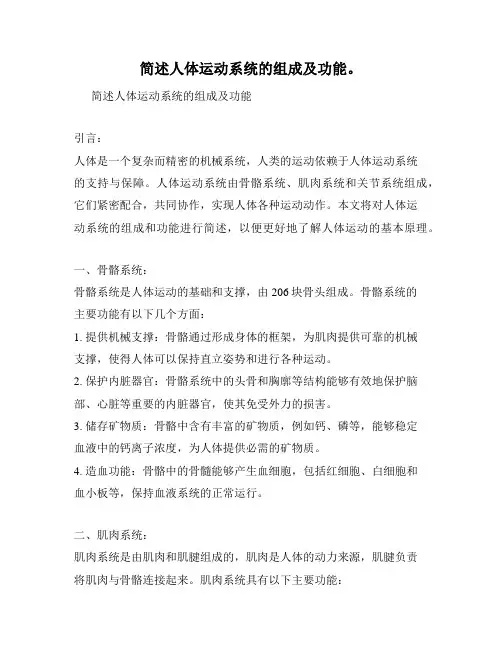 简述人体运动系统的组成及功能。