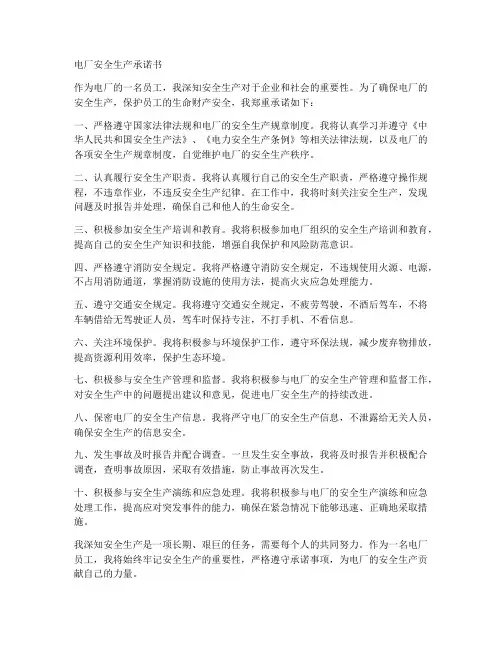 电厂安全生产承诺书范本