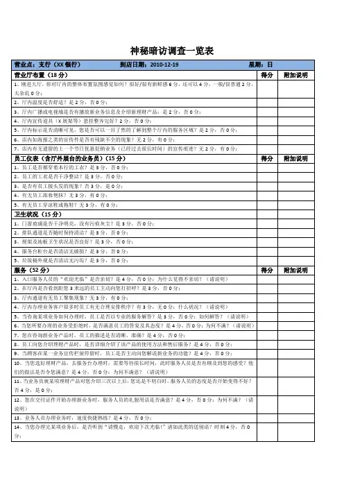 神秘顾客暗访表