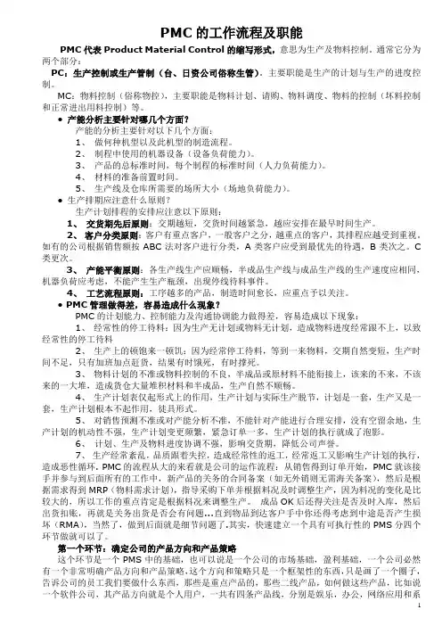 PMC的工作流程及职能