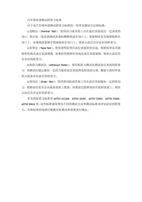 汽车修补漆测试附着力标准