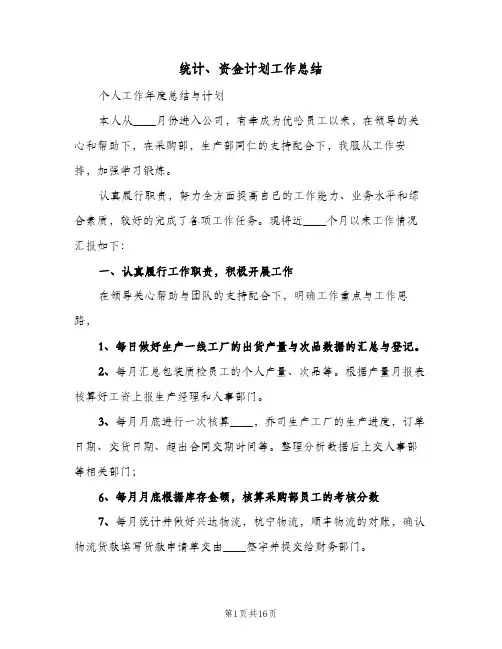 统计、资金计划工作总结(5篇)