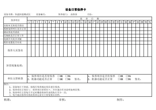 设备日常保养卡范例