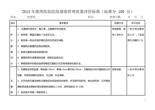 2015年医院感染管理质量考核标准(改)
