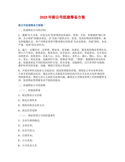 2023年新公司组建筹备方案