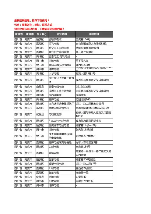 新版四川省南充市电线电缆企业公司商家户名录单联系方式地址大全112家