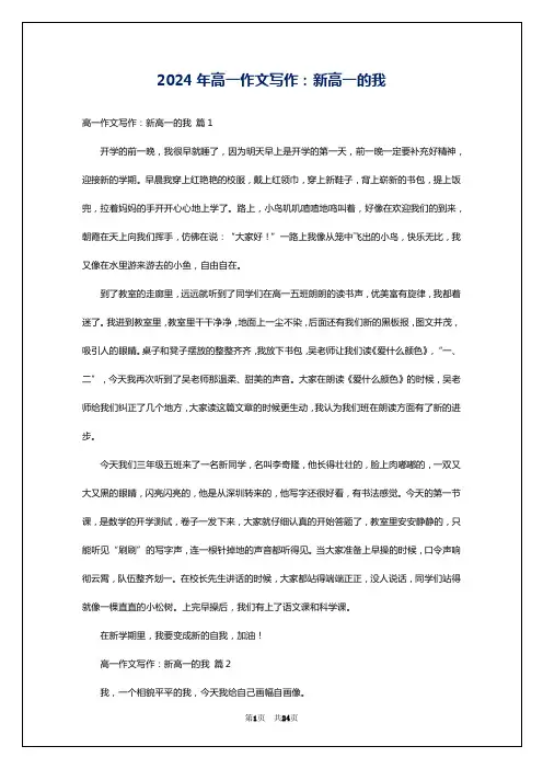 2024年高一作文写作：新高一的我