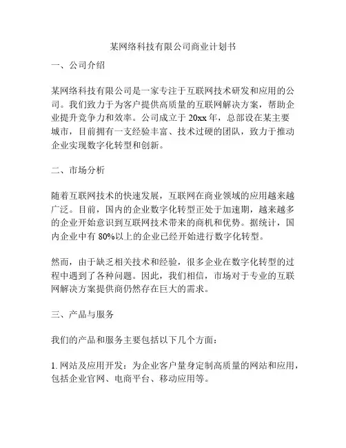某网络科技有限公司商业计划书