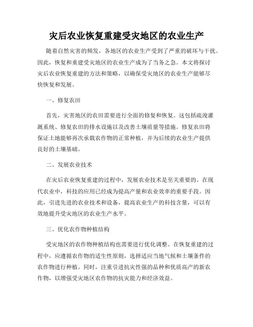 灾后农业恢复重建受灾地区的农业生产