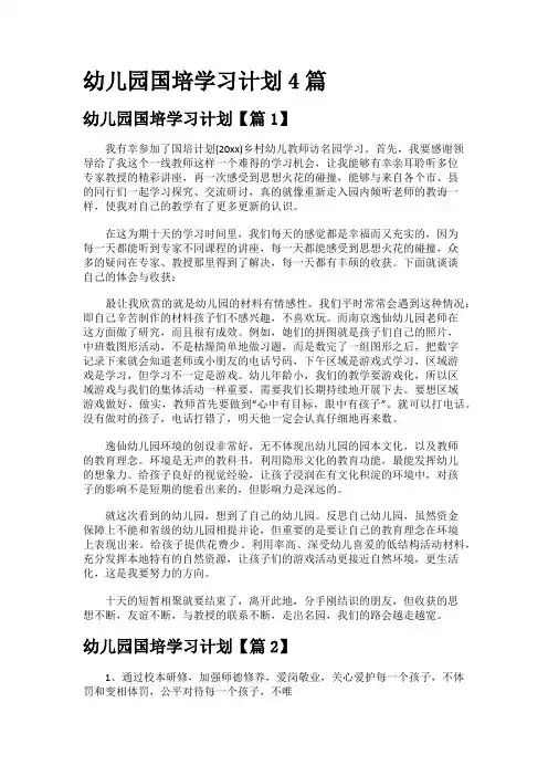 幼儿园国培学习计划4篇