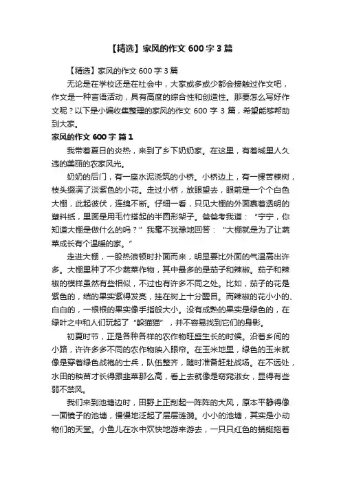 【精选】家风的作文600字3篇