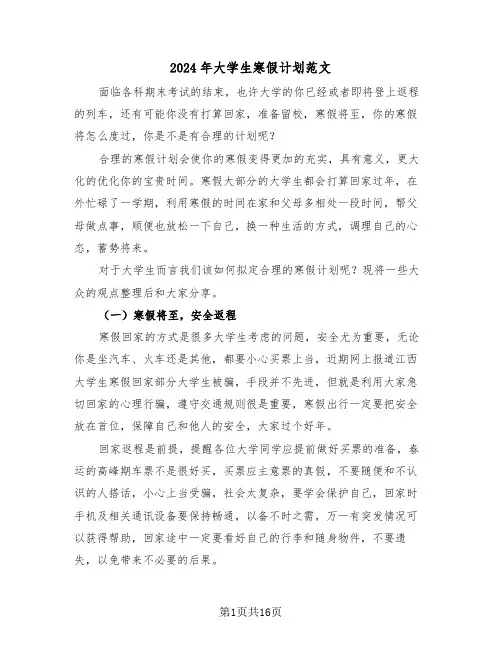 2024年大学生寒假计划范文(5篇)