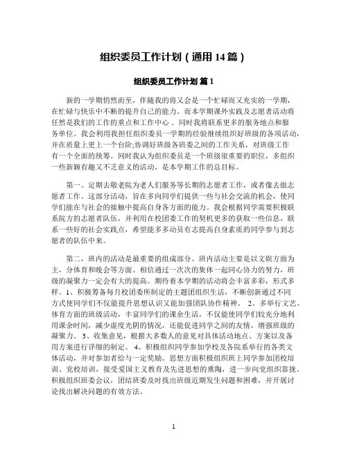 组织委员工作计划(通用14篇)