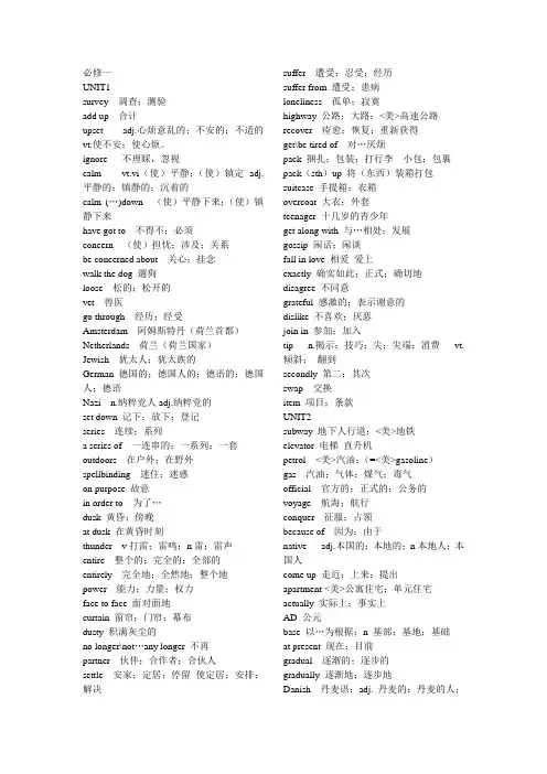 人教版高一英语必修1-4单词表