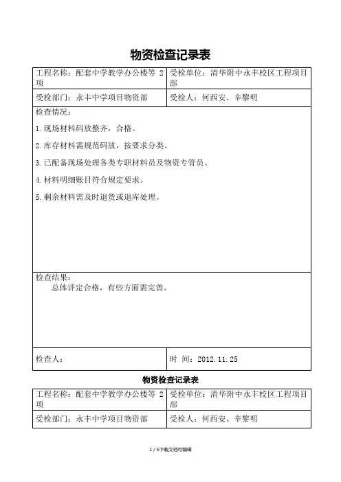 物资检查记录表