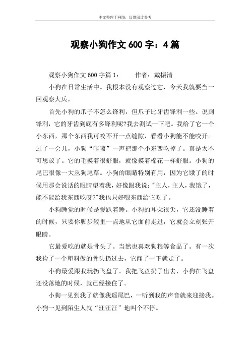 观察小狗作文600字：4篇