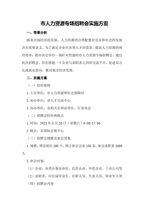 市人力资源专场招聘会实施方案