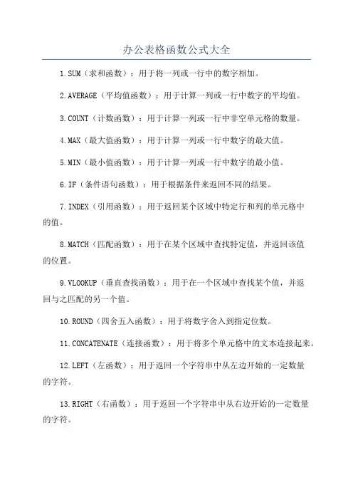 办公表格函数公式大全