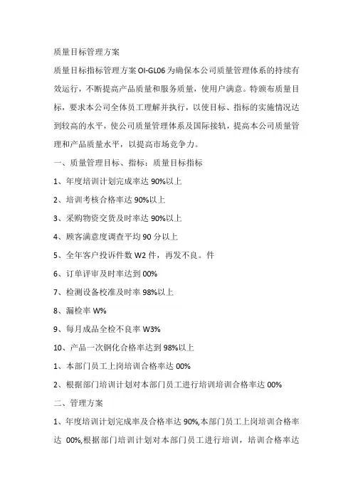 质量目标管理方案
