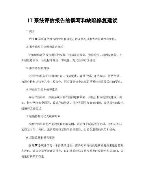 IT系统评估报告的撰写和缺陷修复建议