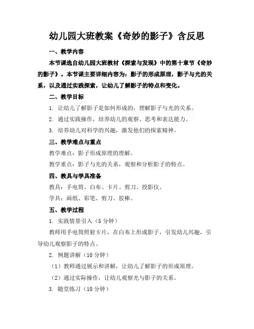 幼儿园大班教案《奇妙的影子》含反思