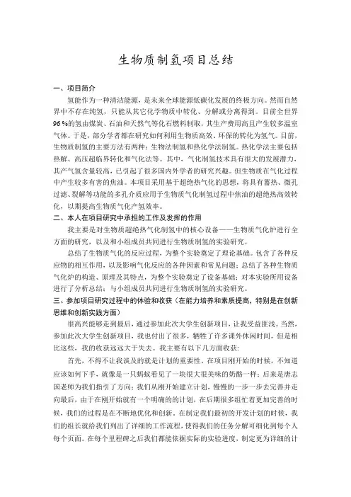 生物质超绝热气化制氢项目总结