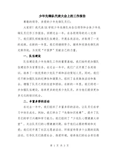 少年先锋队代表大会上的工作报告