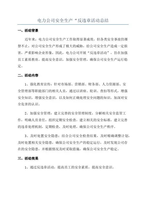 电力公司安全生产“反违章活动总结