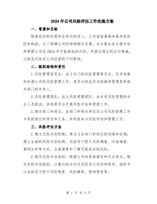 2024年公司风险评估工作实施方案