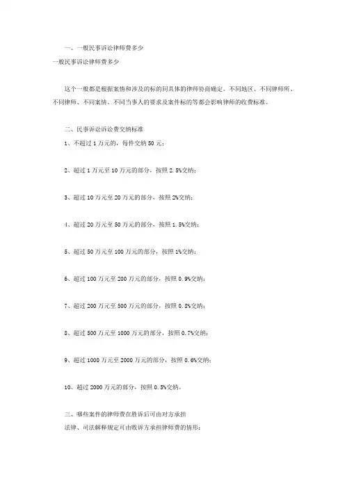 一般民事诉讼律师费多少