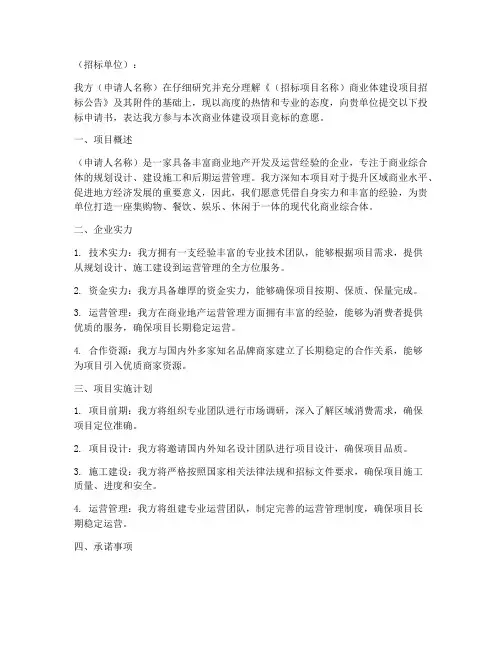 商业体投标申请书