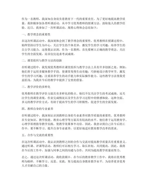 教师听课课后心得体会总结