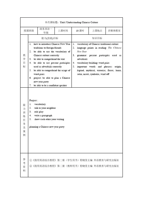 致用英语综合教程第二册 综合英语2  unit 1