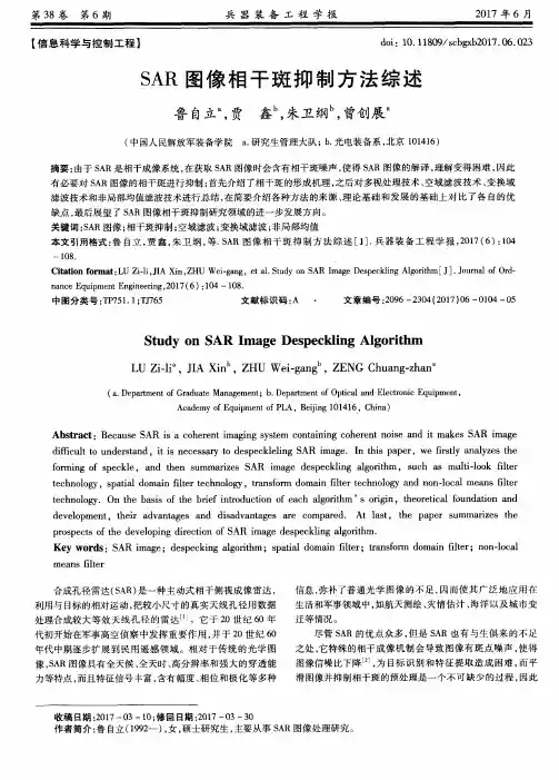 SAR图像相干斑抑制方法综述