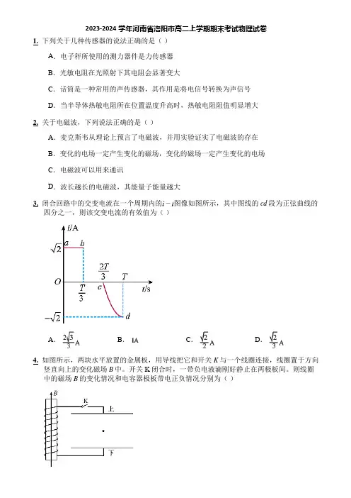 2023-2024学年河南省洛阳市高二上学期期末考试物理试卷