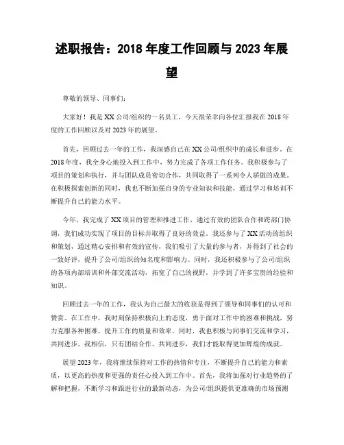 述职报告：2018年度工作回顾与2023年展望